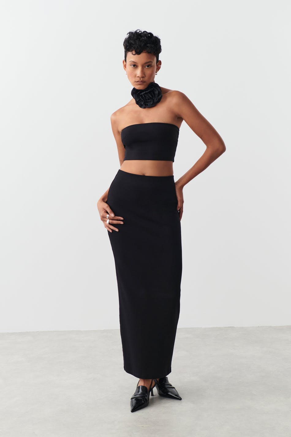 stretchy maxi skirt - Seal brown