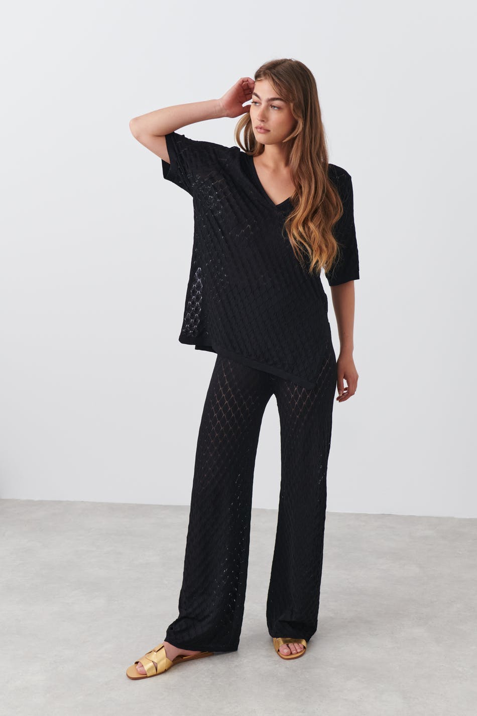 Pointelle knit trousers - Noir