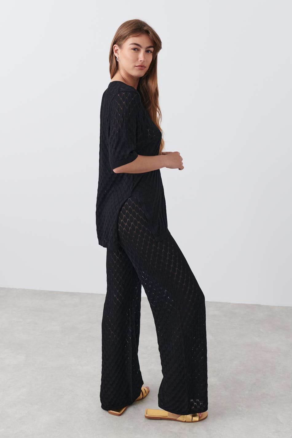 Pointelle knit trousers - Noir