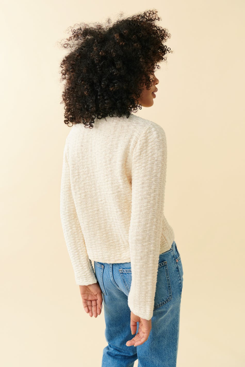 Knitted gold button cardigan - Ecru