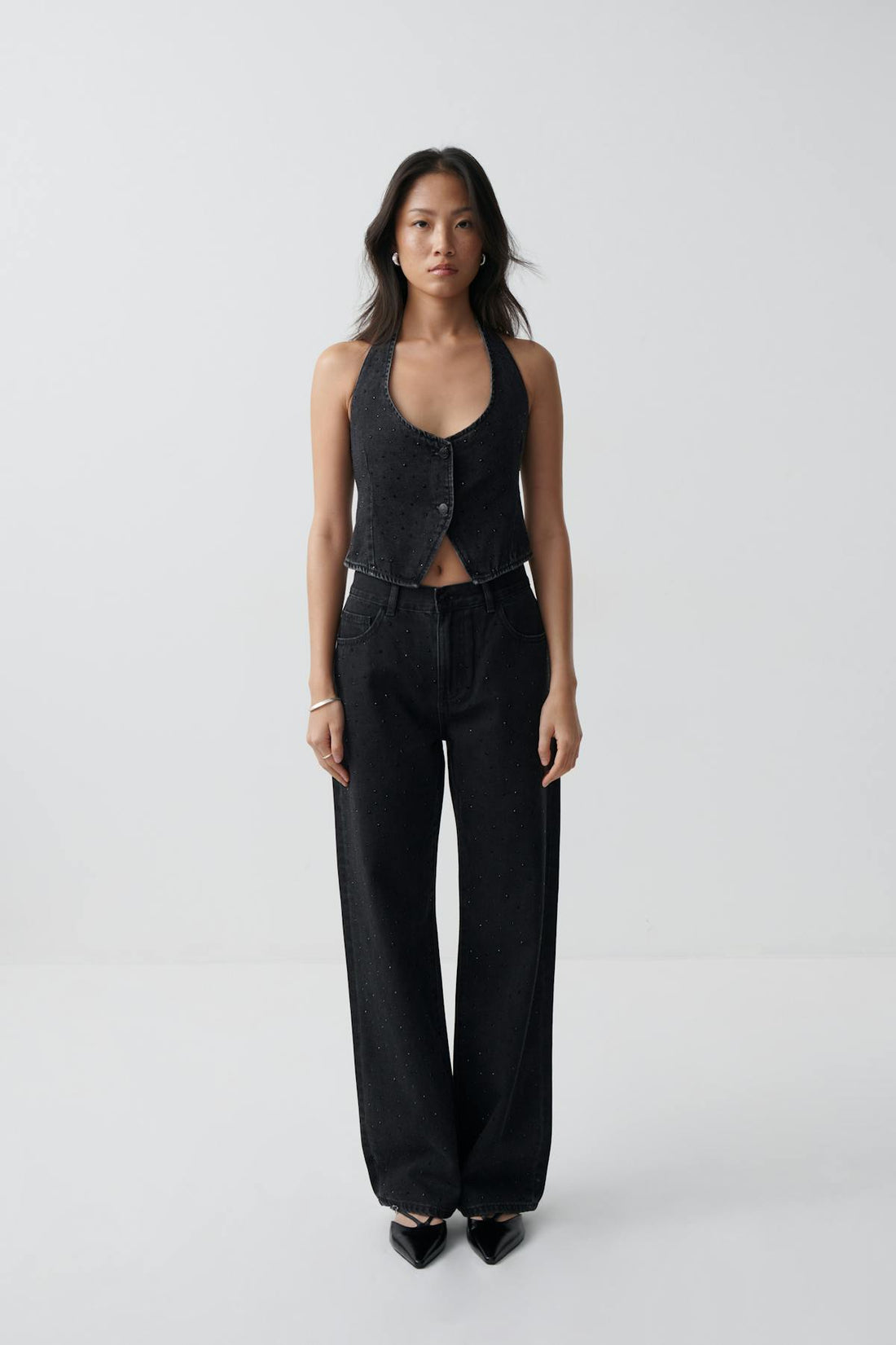 Rhinestone jeans - Offblack