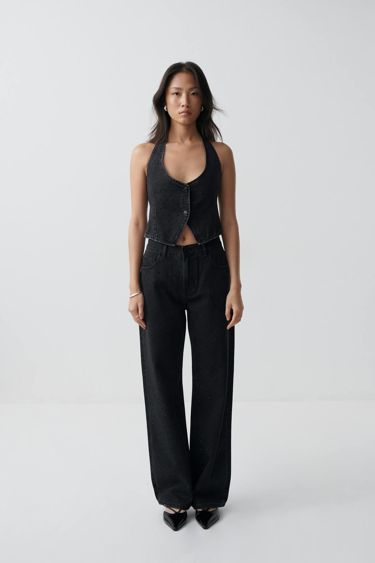 Rhinestone jeans - Offblack