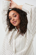 Cotton pyjamas shirt - Brown/stripe