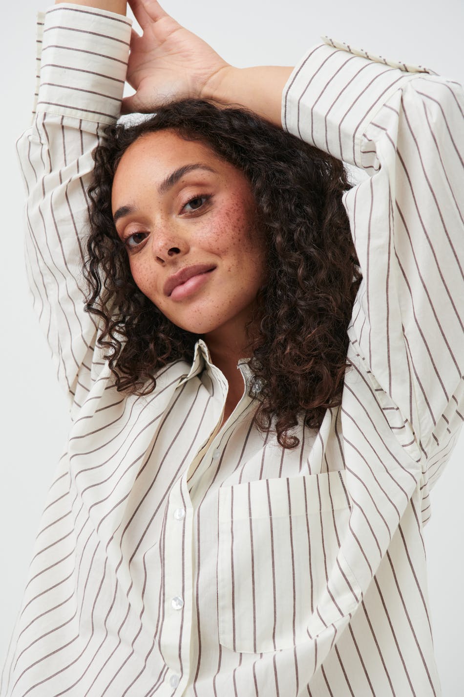 Cotton pyjamas shirt - Brown/stripe