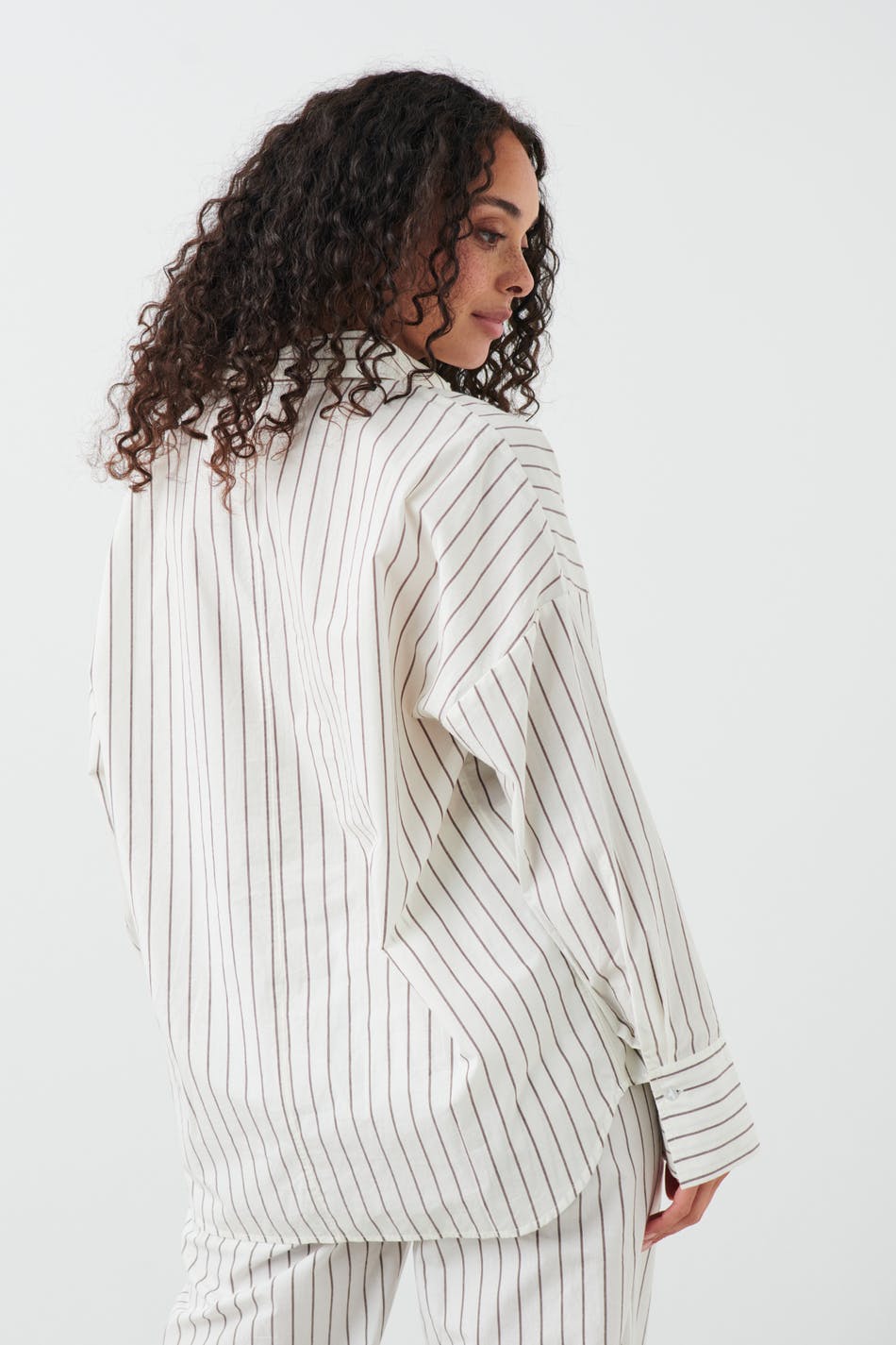 Cotton pyjamas shirt - Brown/stripe