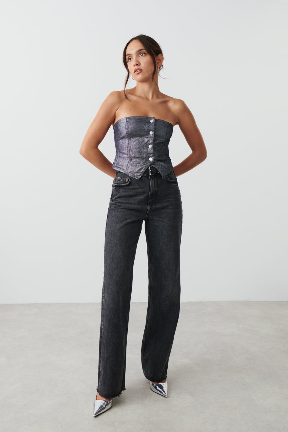 Sparkle denim corset - Argent