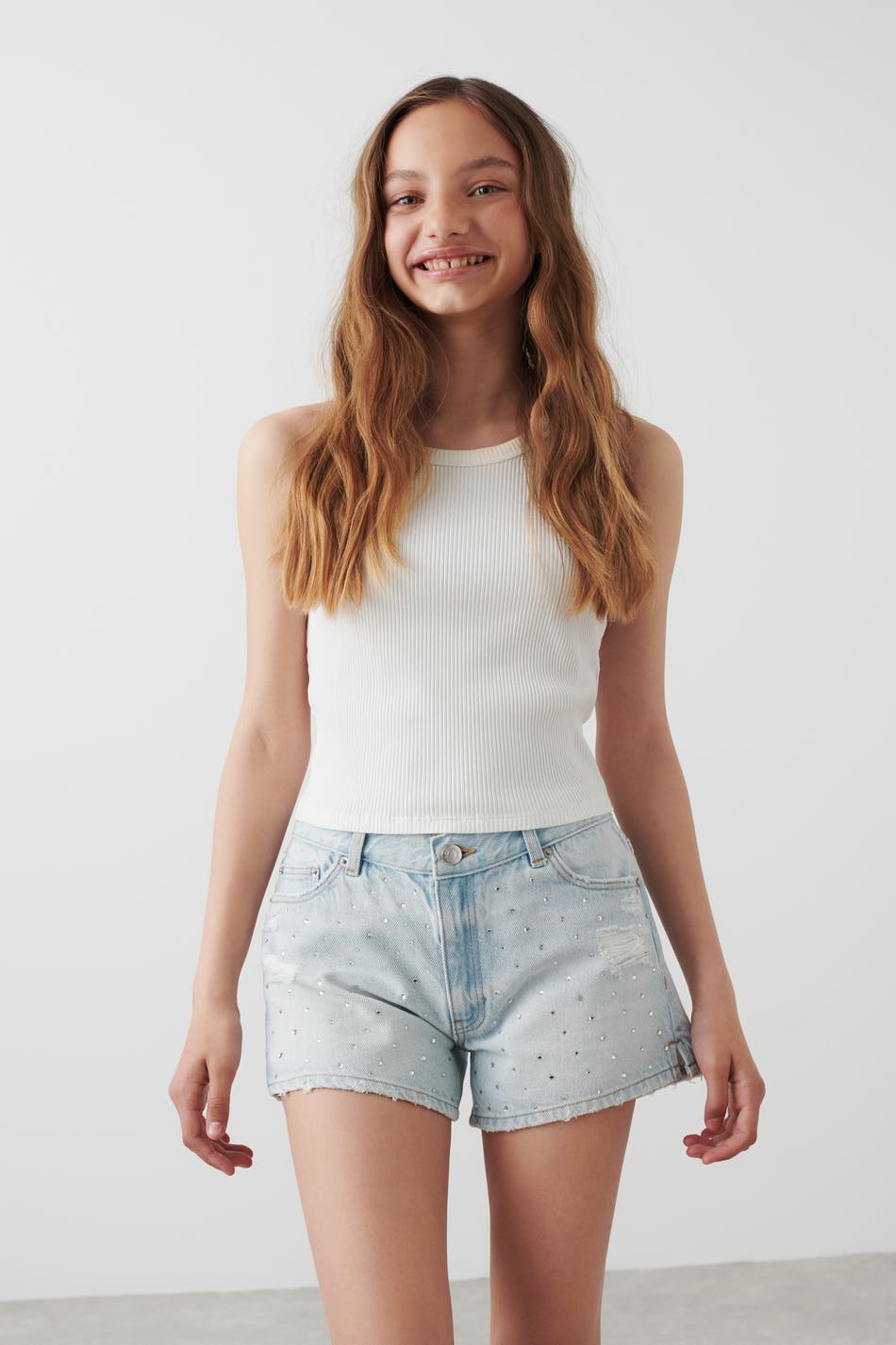 Y rhinestone denim shorts - Bleu clair