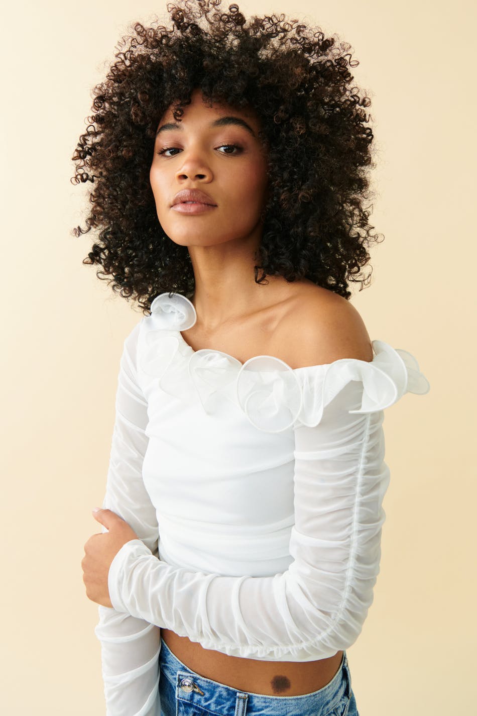 One shoulder wire top - Blanc cassé