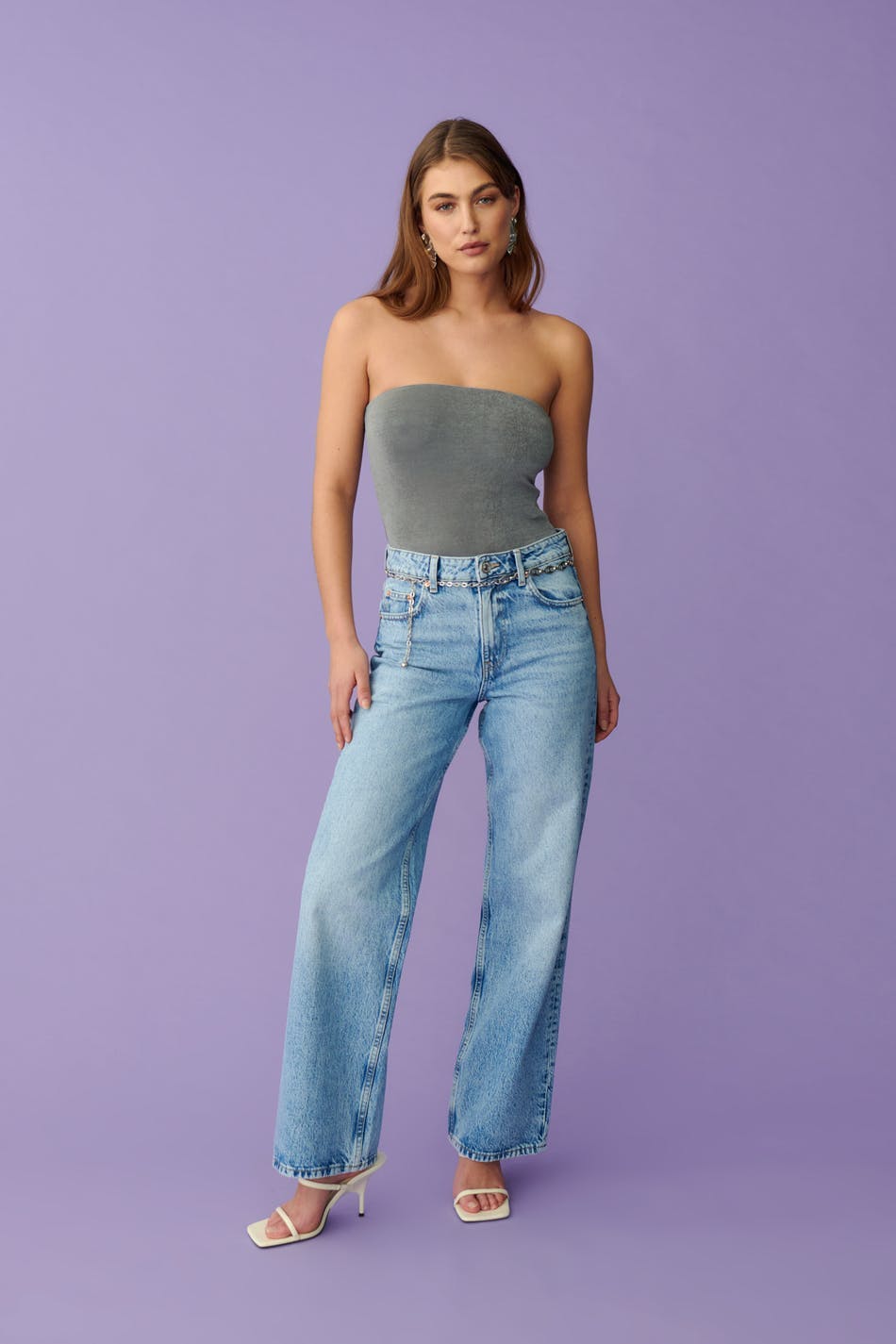 Straight long tube top - Gris