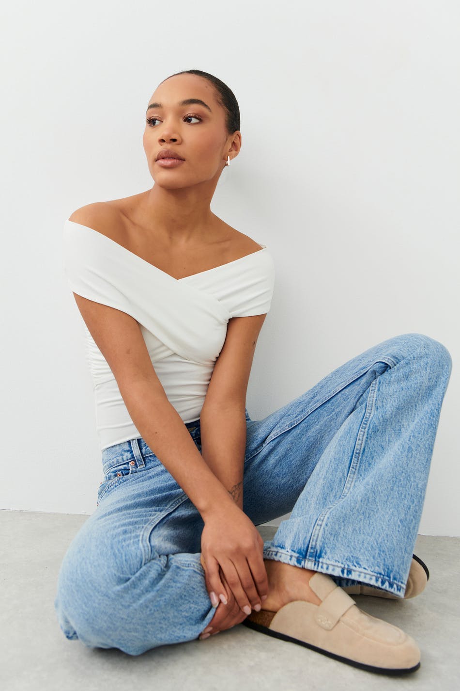 Soft touch wrap top - Blanc cassé