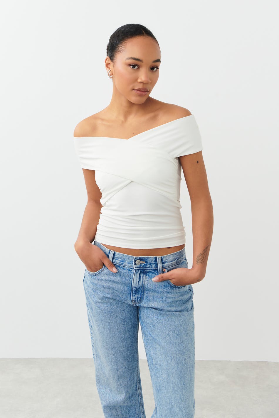 Soft touch wrap top - Blanc cassé