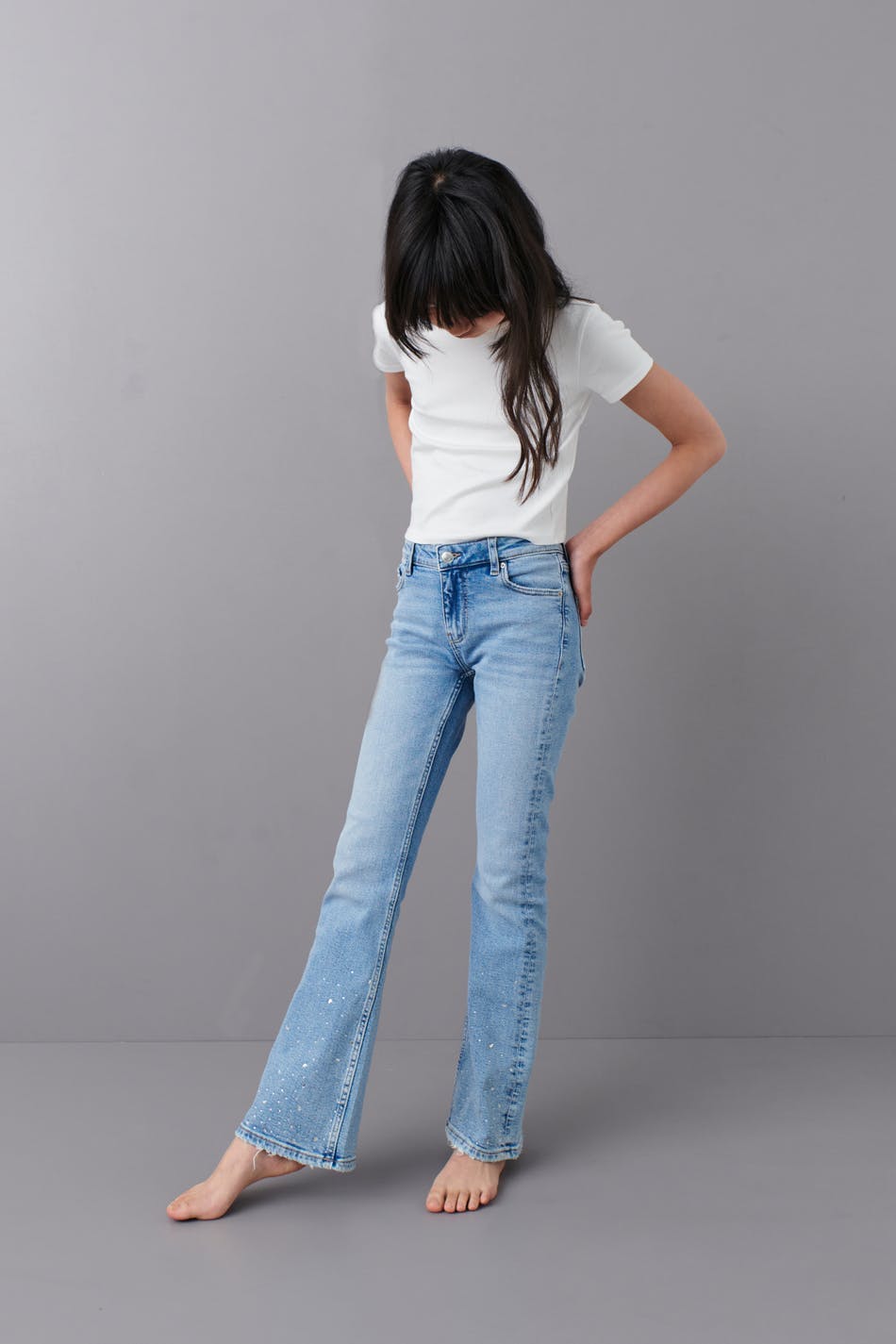 Bootcut rhinestone jeans - Bleu clair
