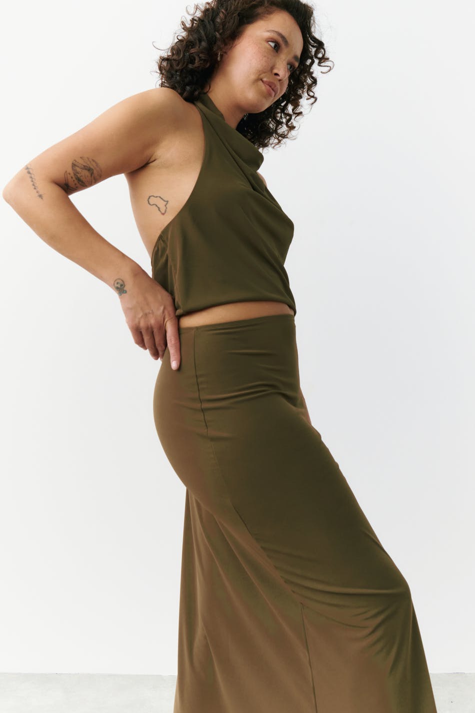 Low waist maxi skirt - Walnut