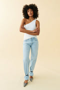 Soft touch one shoulder singlet - Blanc cassé