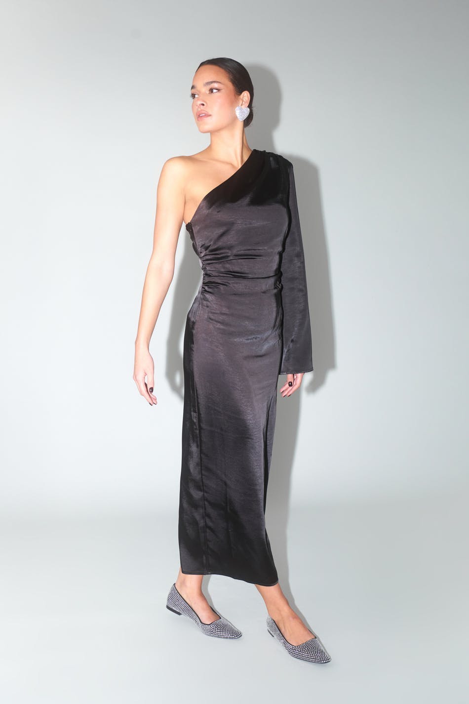 One shoulder satin dress - Noir