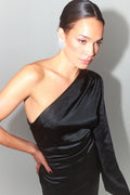 One shoulder satin dress - Noir