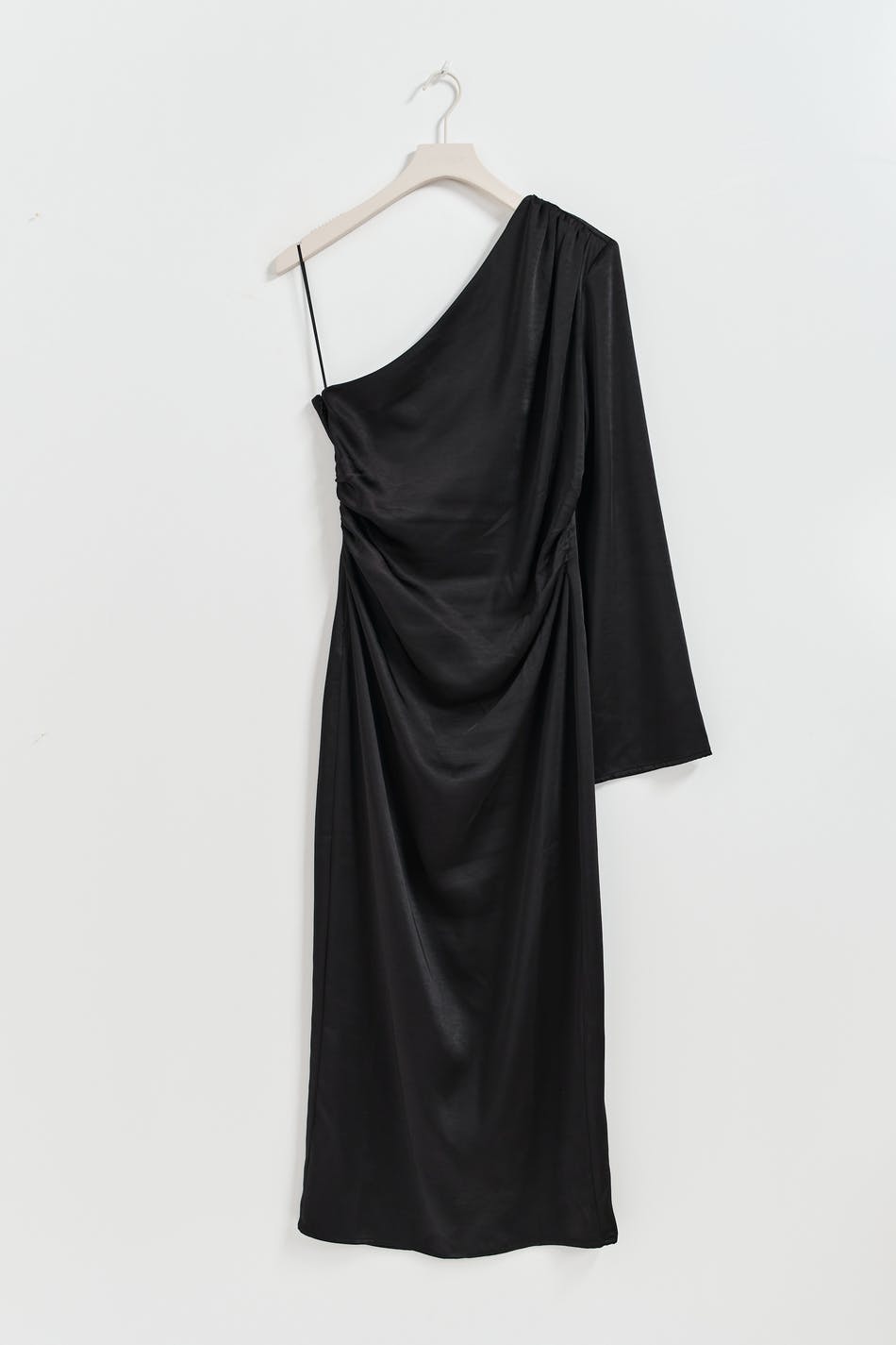 One shoulder satin dress - Noir