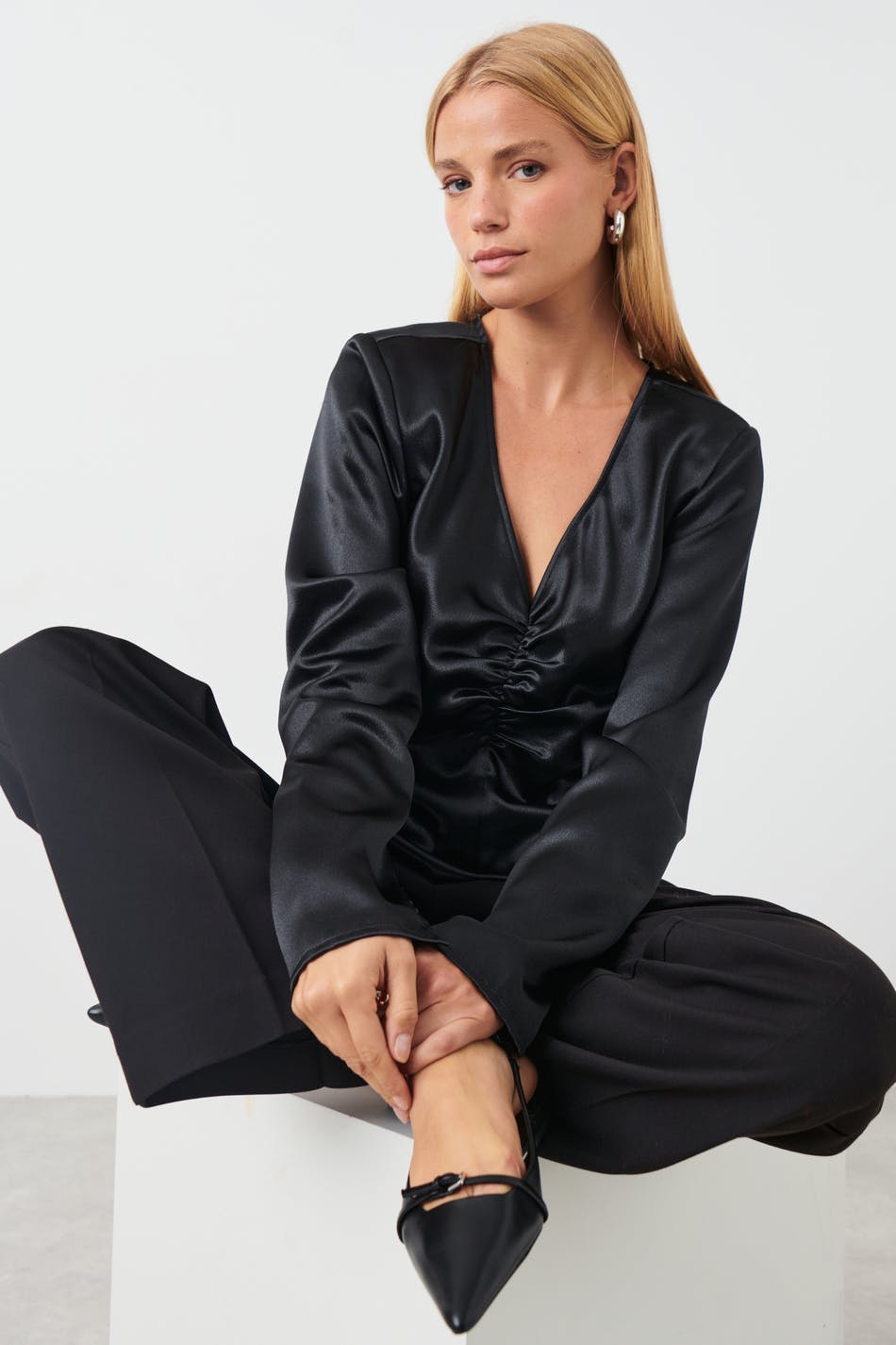 Satin fitted top - Noir