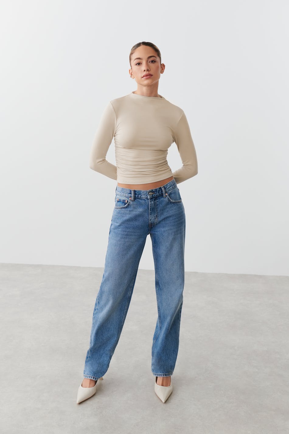 Soft touch funnel neck ls top - Pumice stone