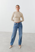 Soft touch funnel neck ls top - Pumice stone