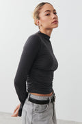 Soft touch funnel neck ls top - Stone
