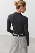 Soft touch funnel neck ls top - Stone