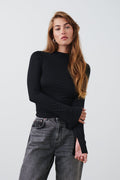 Soft touch funnel neck ls top - Stone