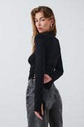 Soft touch funnel neck ls top - Noir