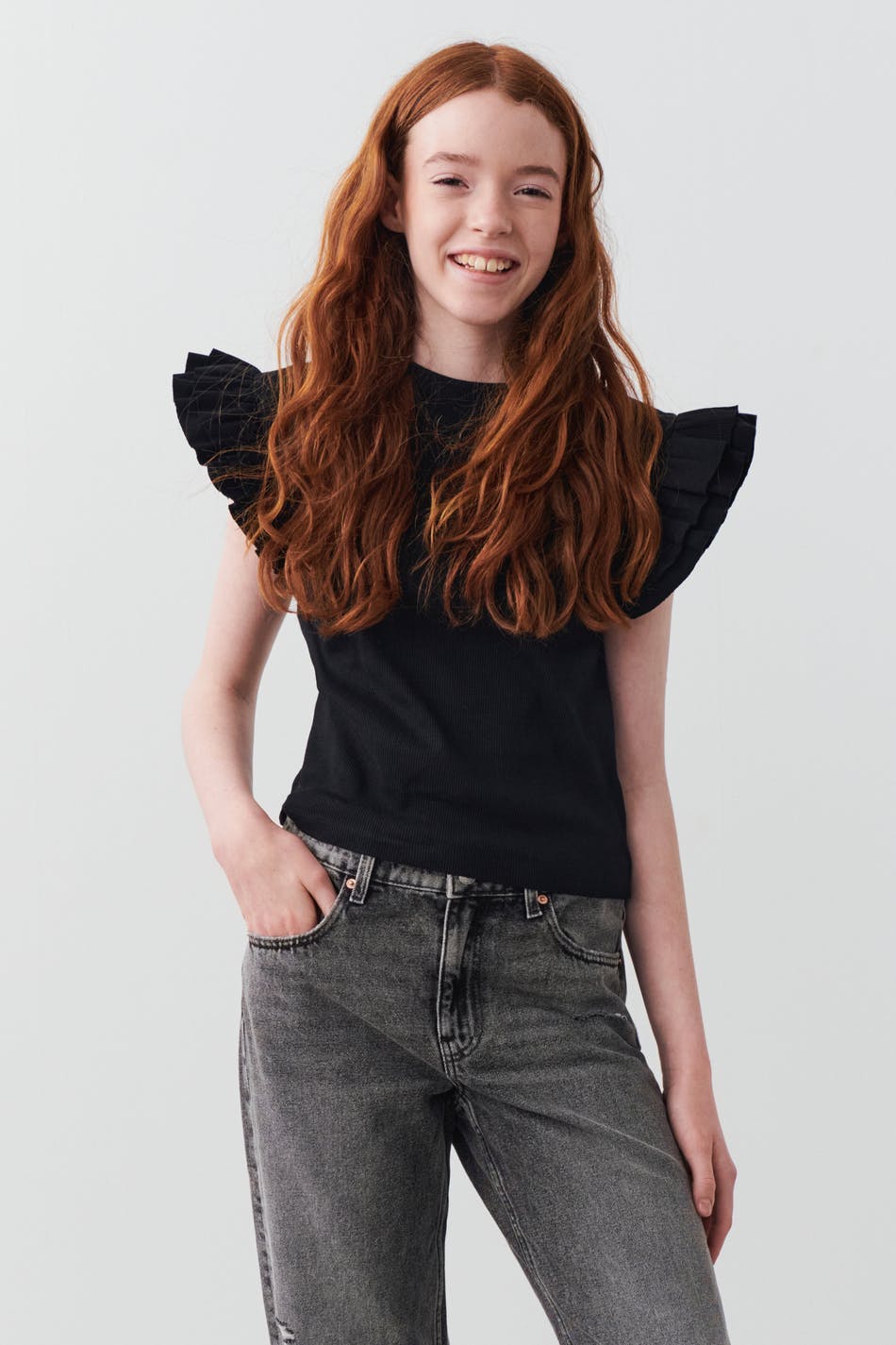 Y cute frill top - Noir