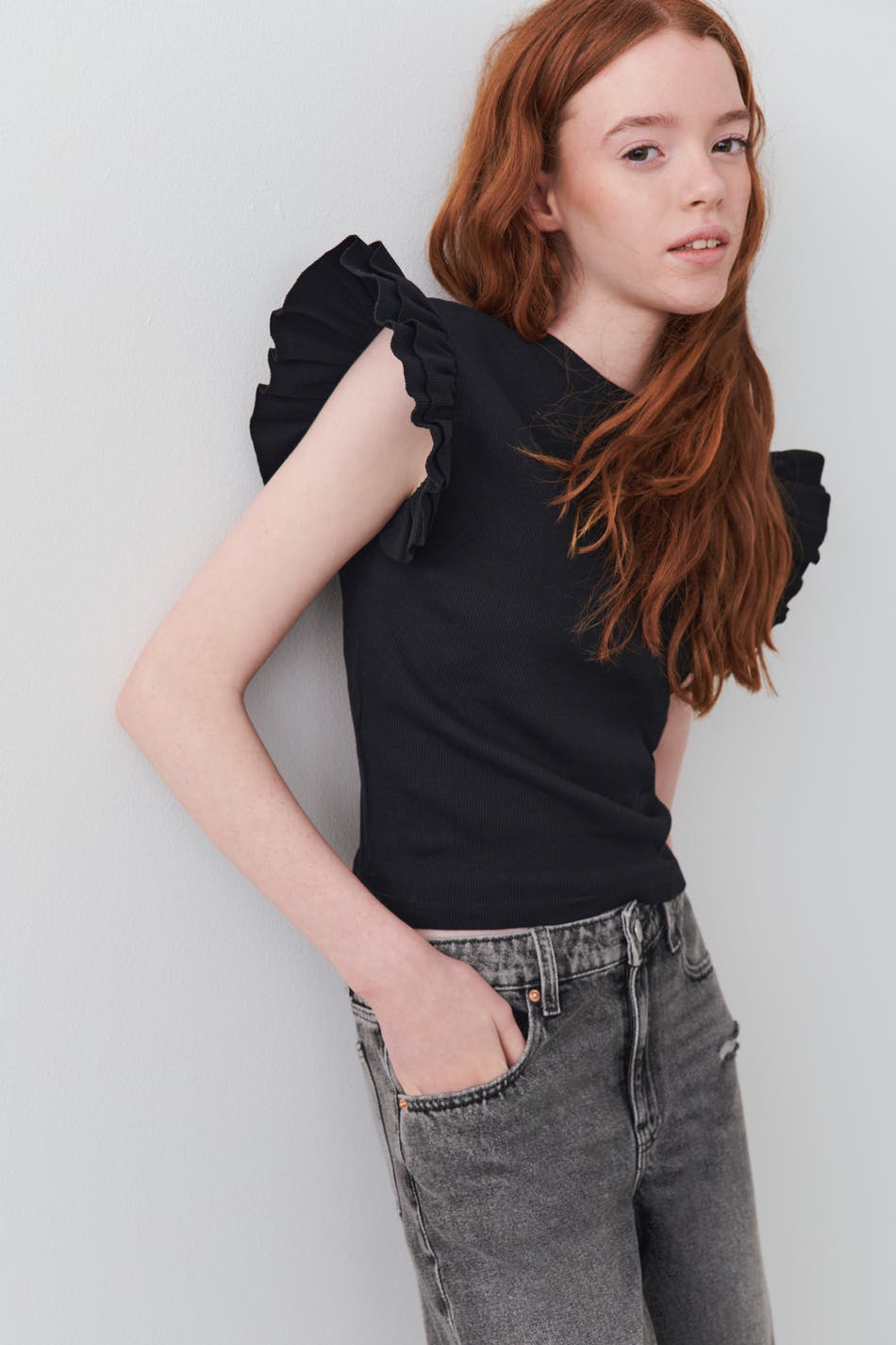 Y cute frill top - Noir