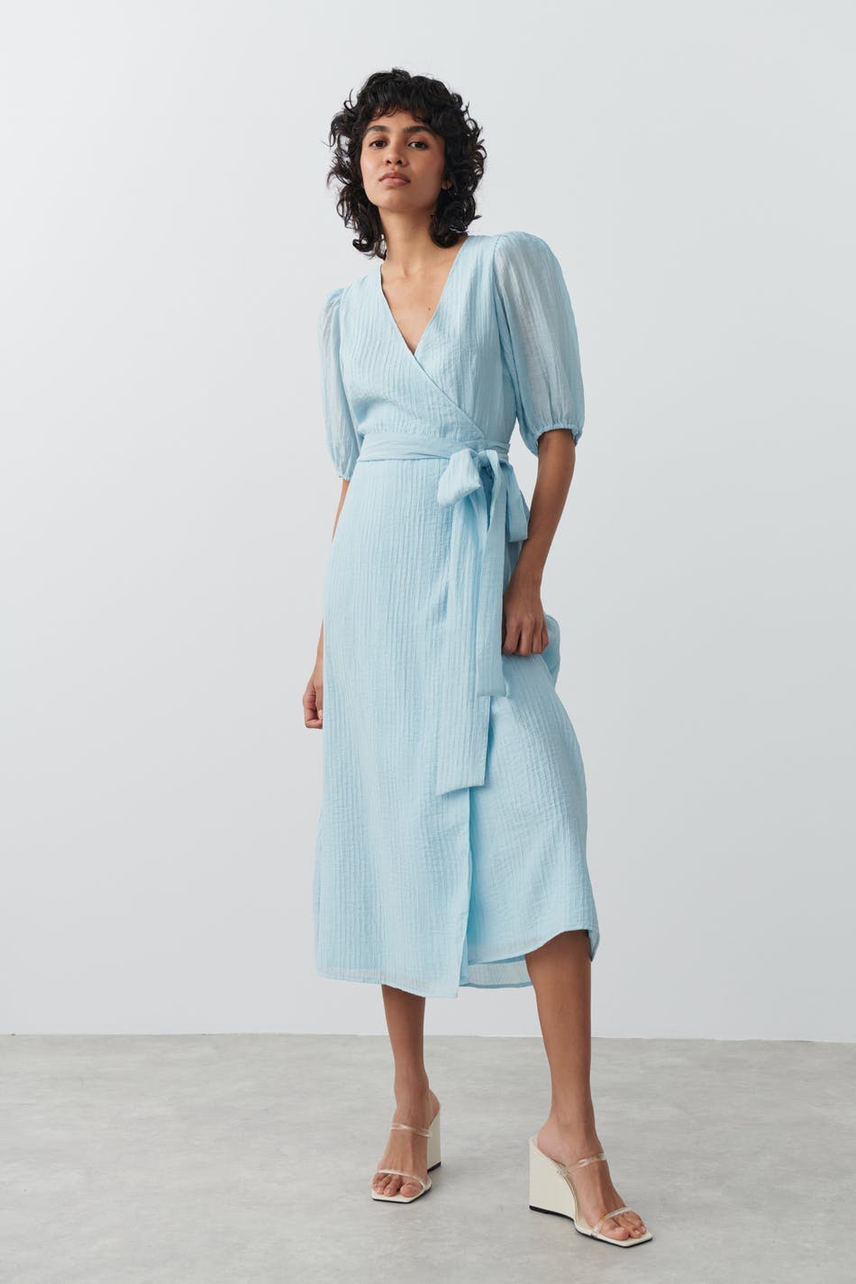 Puffsleeve midi dress - Bleu clair