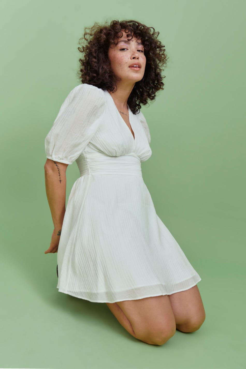 Puff sleeve mini dress - 645 poison gree