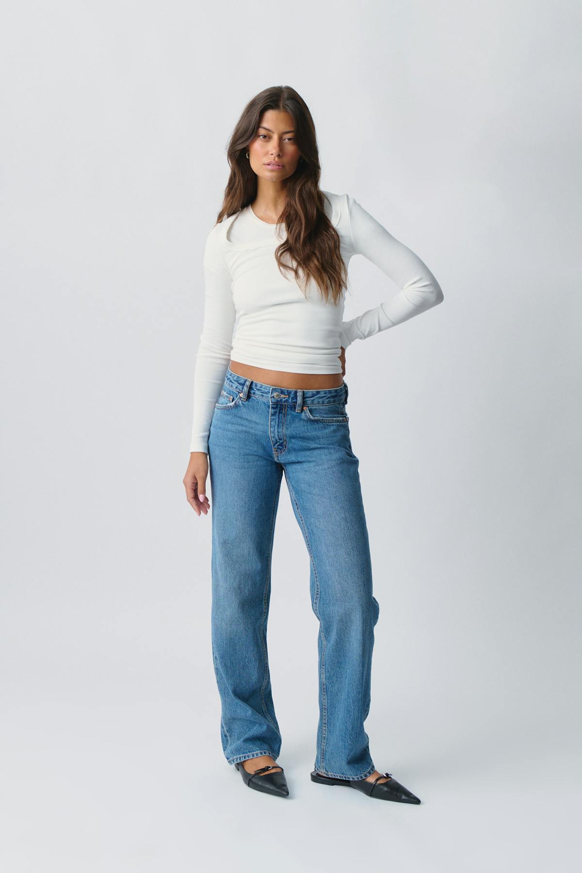low straight jeans - Blanc cassé