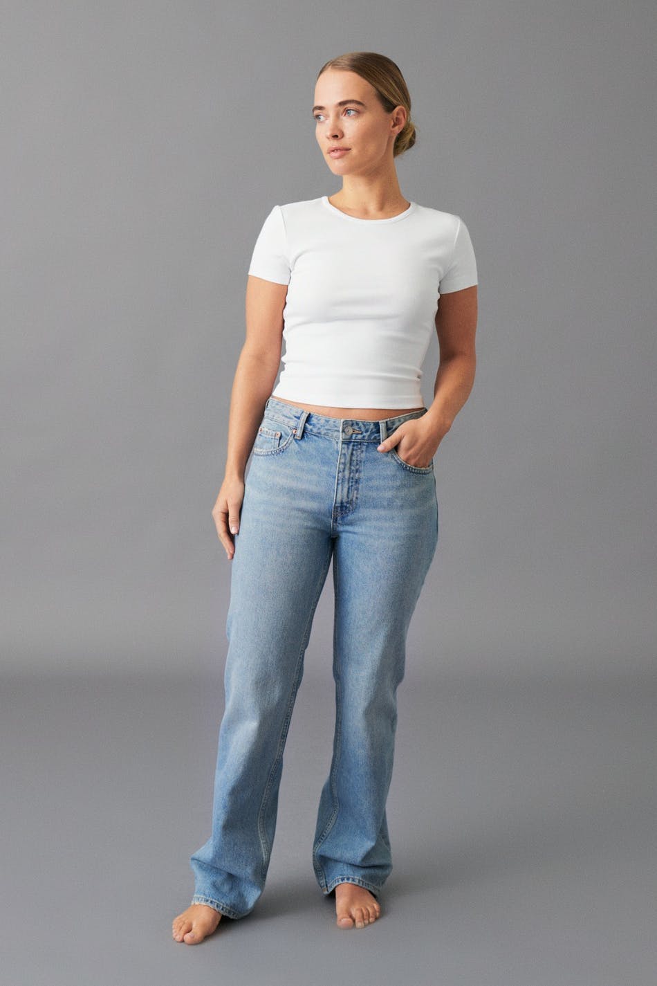 low straight jeans - Mid blue
