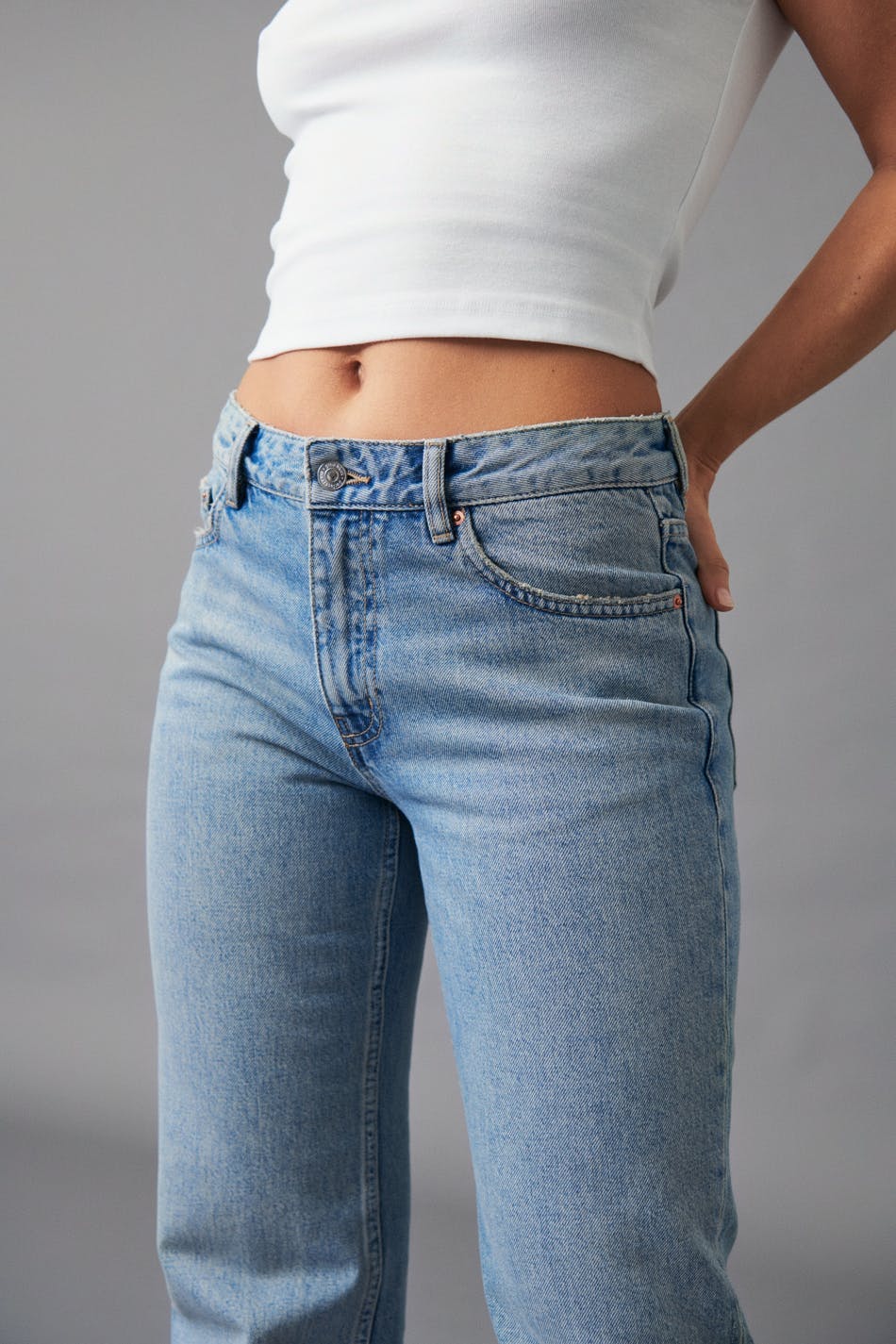 low straight jeans - Mid blue