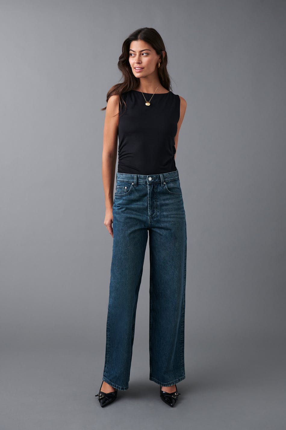 baggy wide jeans - Mid blue