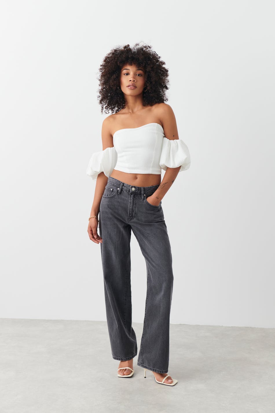 Off shoulder puff sleeve top - Blanc cassé