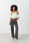 Off shoulder puff sleeve top - Blanc cassé