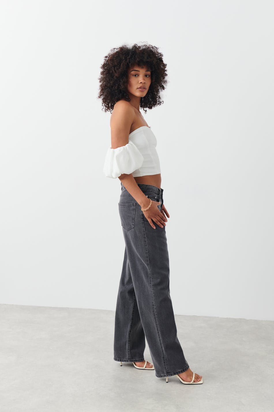 Off shoulder puff sleeve top - Blanc cassé