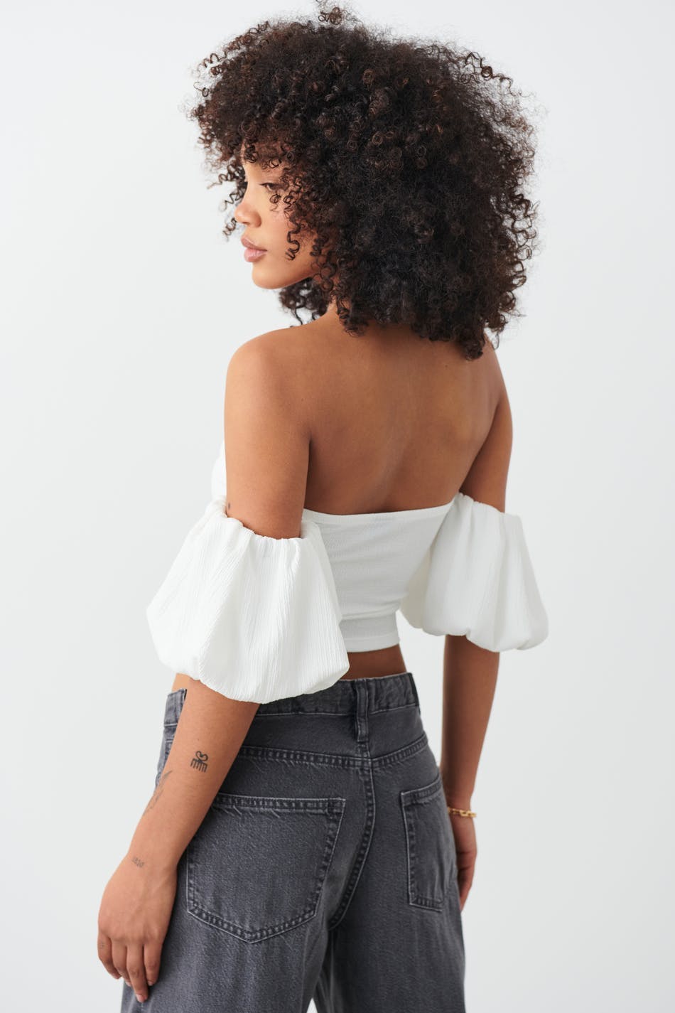Off shoulder puff sleeve top - Blanc cassé