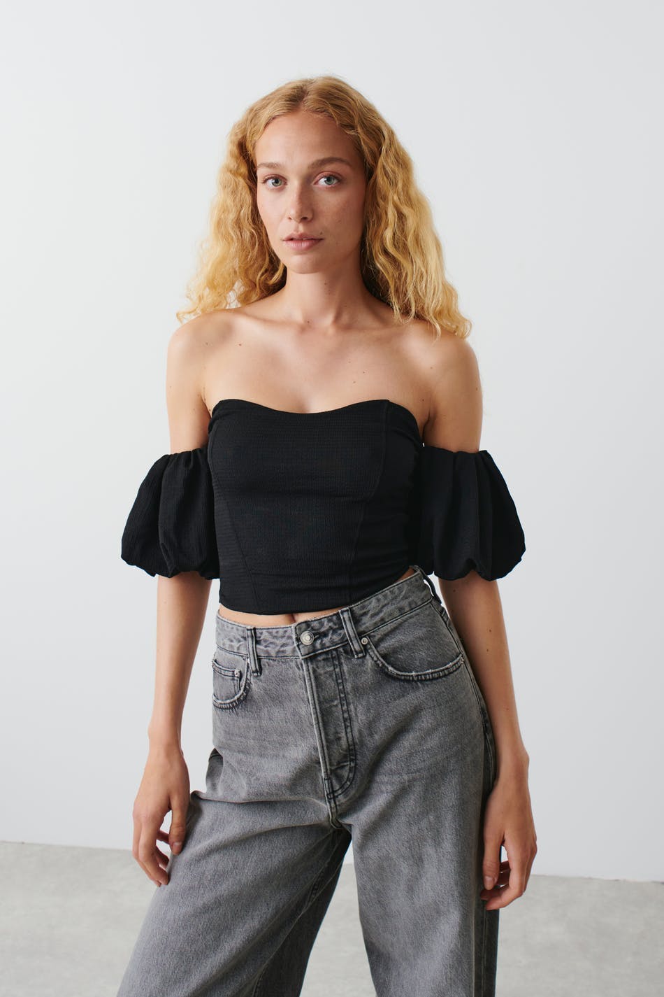 Off shoulder puff sleeve top - Blanc cassé