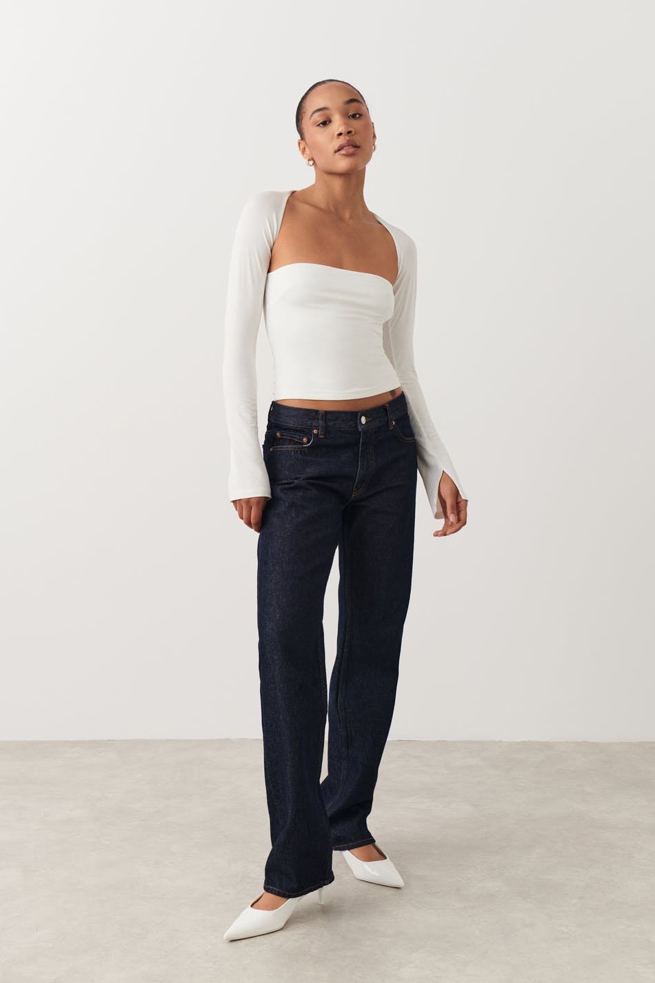 soft touch square neck top - Blanc cassé