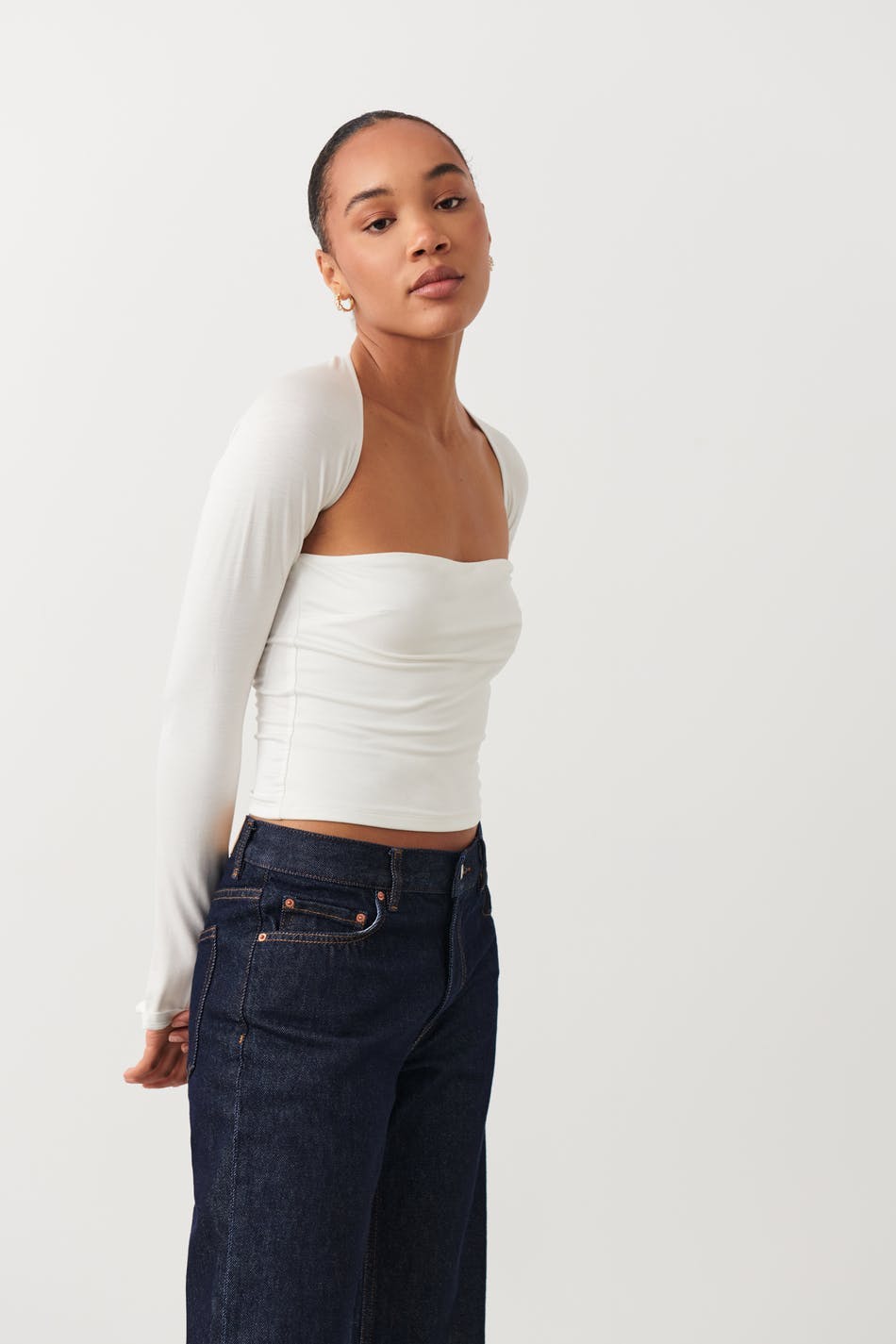 soft touch square neck top - Blanc cassé