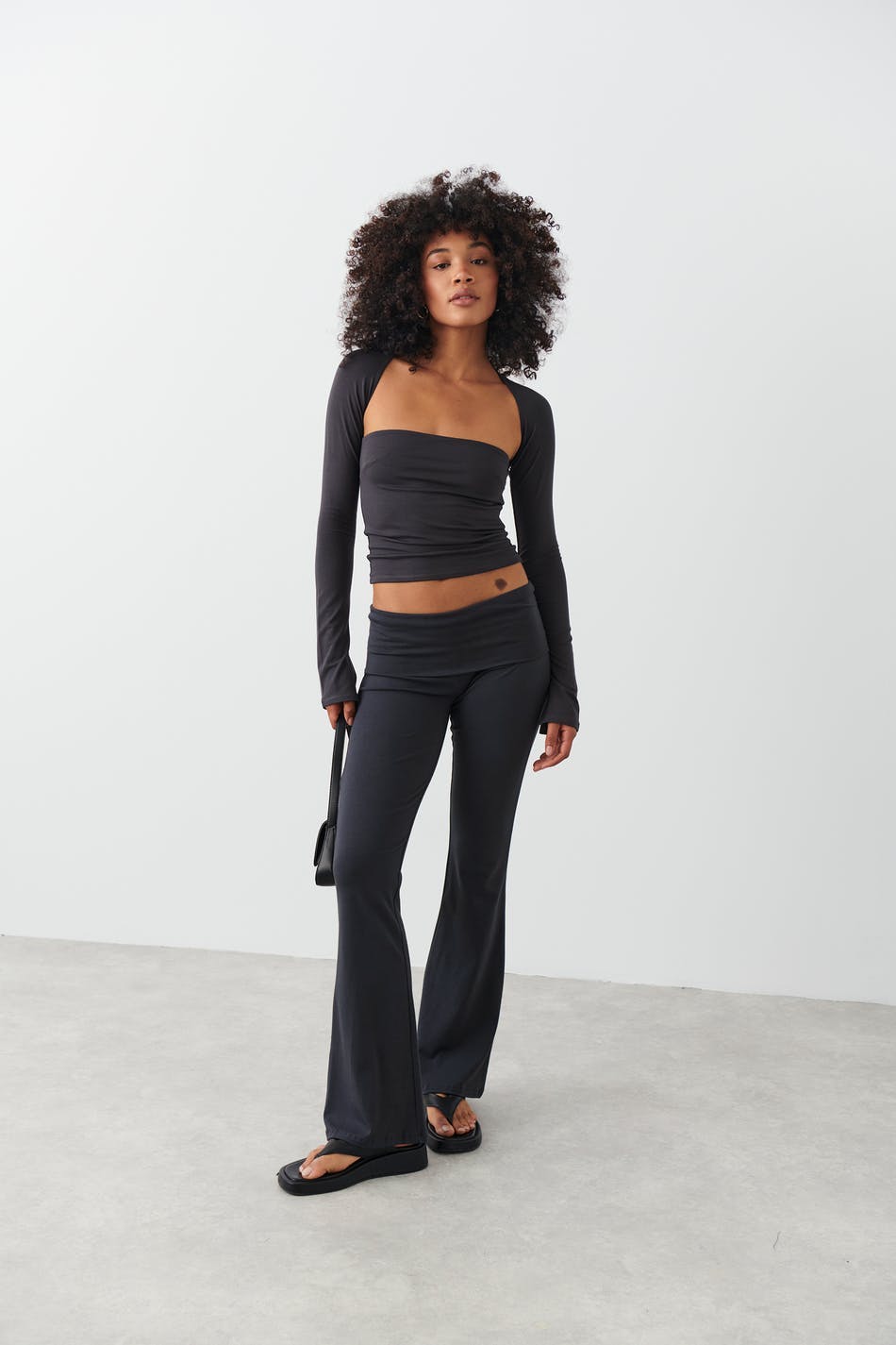 soft touch square neck top - Noir