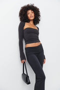 soft touch square neck top - Noir