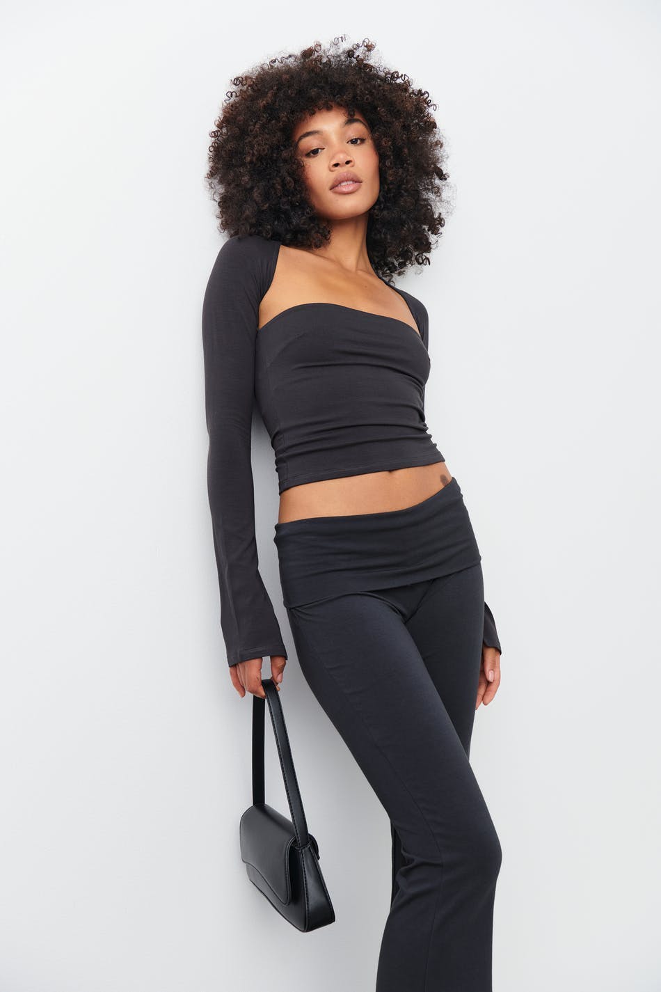soft touch square neck top - Noir