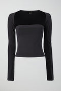 soft touch square neck top - Noir