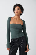 soft touch square neck top - Stone
