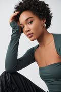 soft touch square neck top - Stone