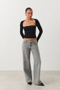 soft touch square neck top - Blanc cassé